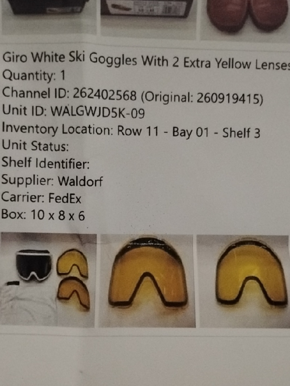 Giro White rki Goggles with Yellow Pair Replacement Lenses& Microfiber Cloth Bag